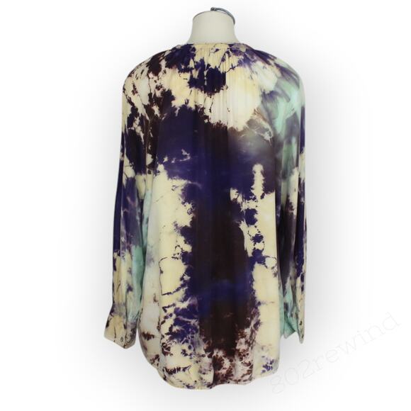 Large Raquel Allegra Cosmic Violet Poet Top Tie-Dye Tunic V-Neck Viscose - Picture 3 of 7